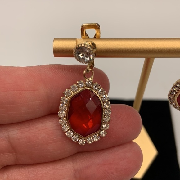 Gold & Red Faux Diamond Drop Earrings New with tags! - Picture 2 of 4